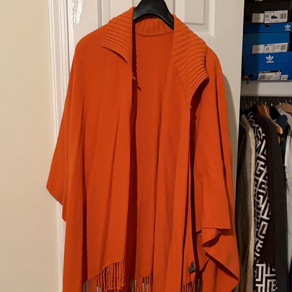Orange Knit Shawl with Fringe
